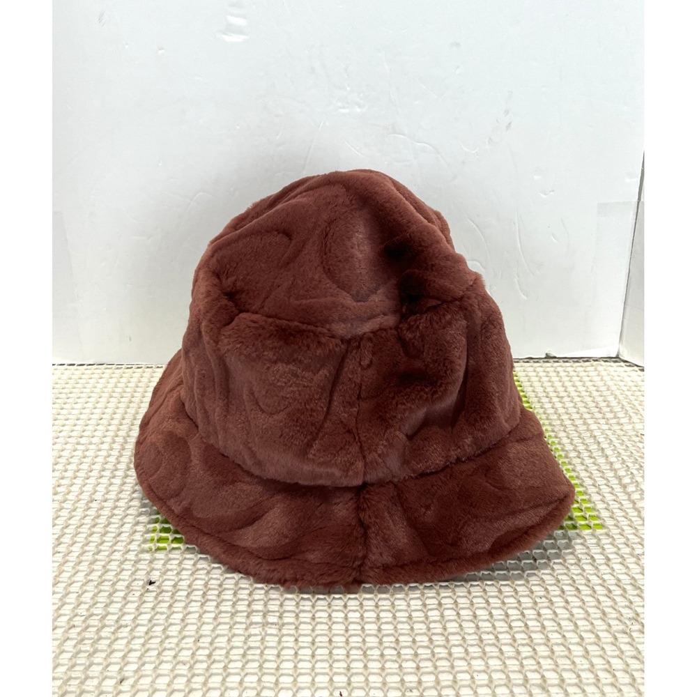 Nike Apex Bucket Hat Faux Fur Russet unisex Medium Brown Embossed Swoosh EUC